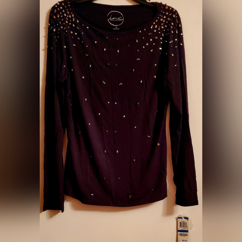 Women's INC International Concepts Embellished Black Top